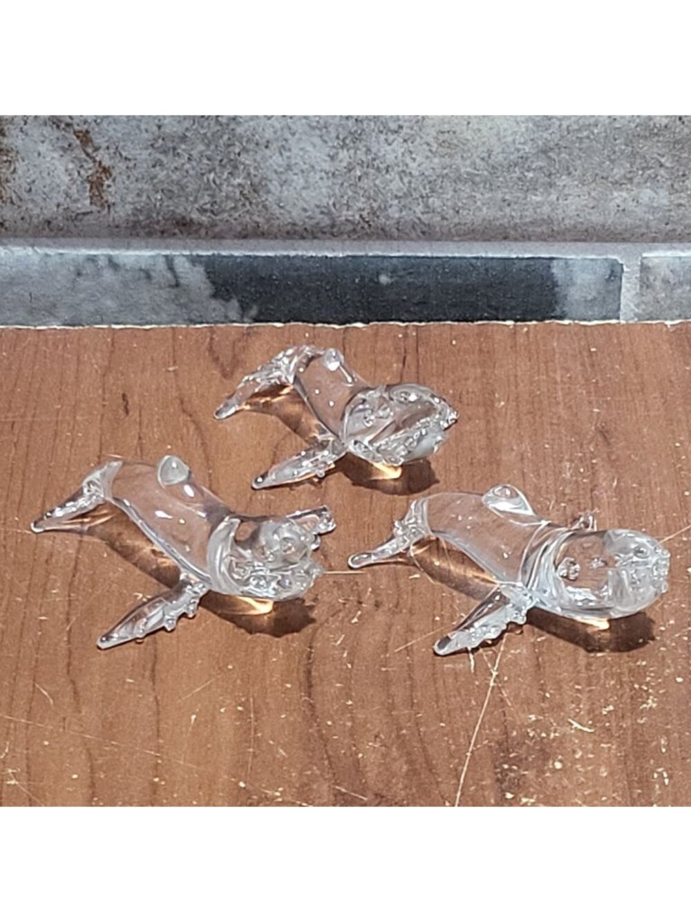 Miniature Clear Glass Humpback Whale Figurines Set of 3
